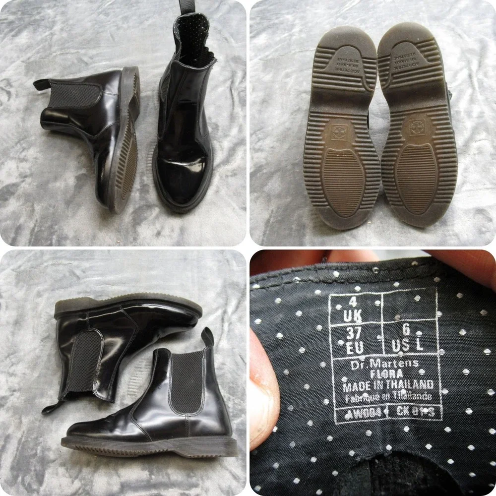 Dr. Martens Flora Chelsea Boots Womens US 6 UK 4 EU 37 Black Leather Shiny Ankle